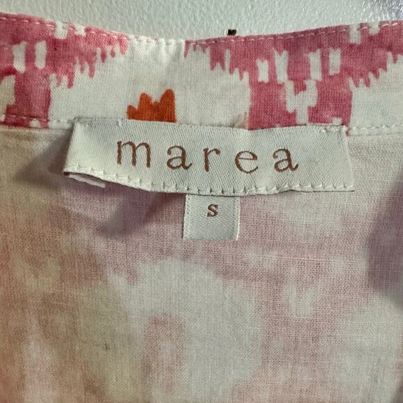 Marea Pink White Ikat Print Short Puff Sleeve Collette Shortie Dress Size Small - Picture 10 of 11